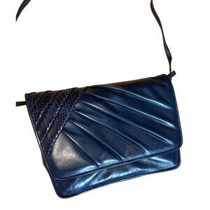 Vintage Barbara Bolan Pleated Crossbody Bag Black Snakeskin Flap Clutch Bag